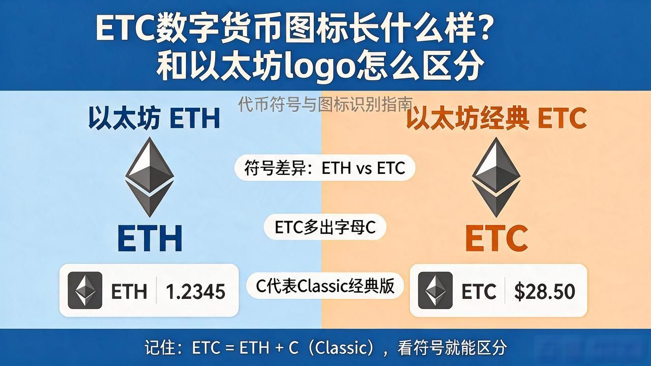 ETC数字货币图标长什么样？和以太坊logo怎么区分